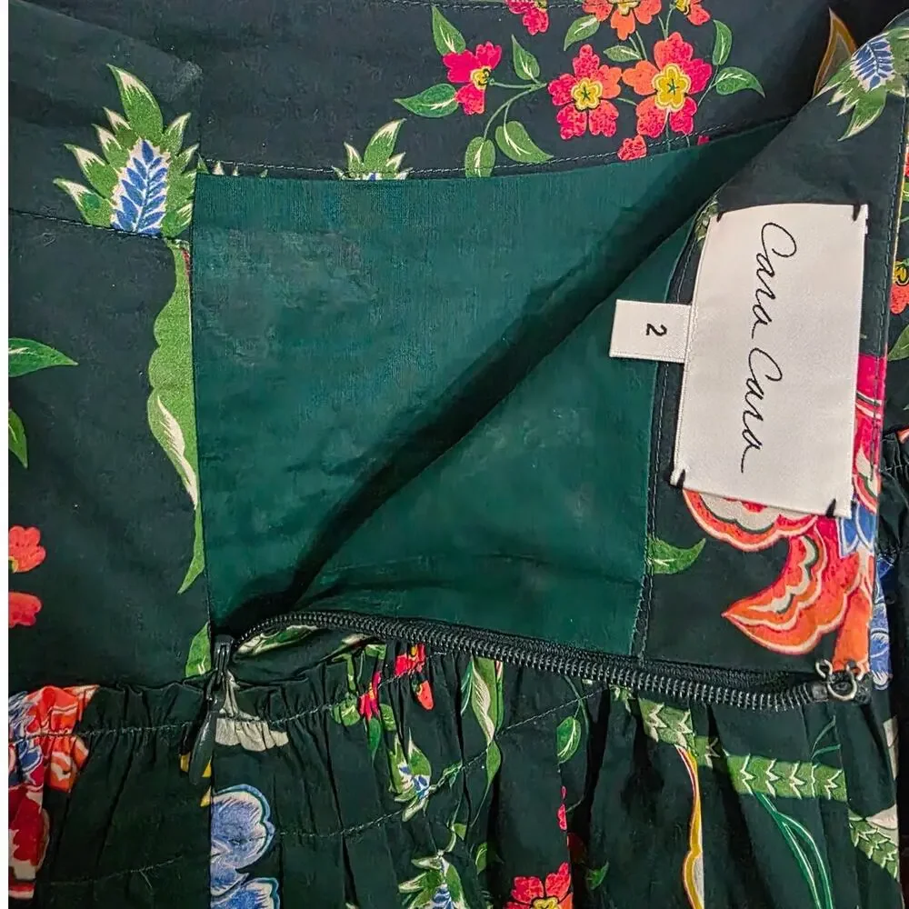 Cara Cara Alessandra Skirt in Ophelia Floral Emerald Poplin High Rise Pleated